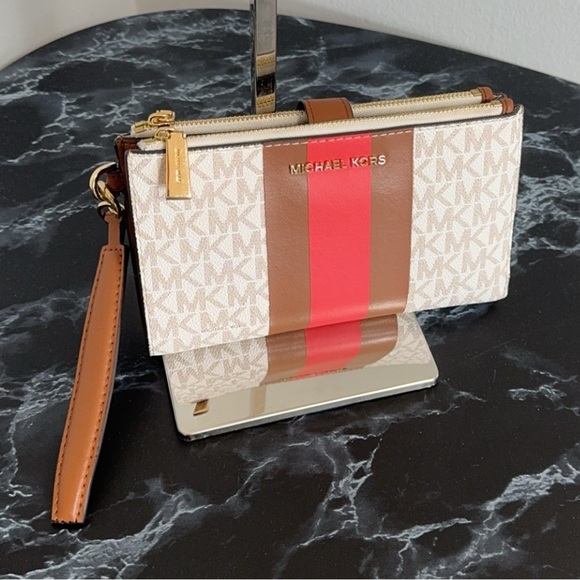 Michael Kors Logo Jet Set Double Zip Wristlet Wallet
Dahlia Red Brown AUTHENTIC - Picture 1 of 11